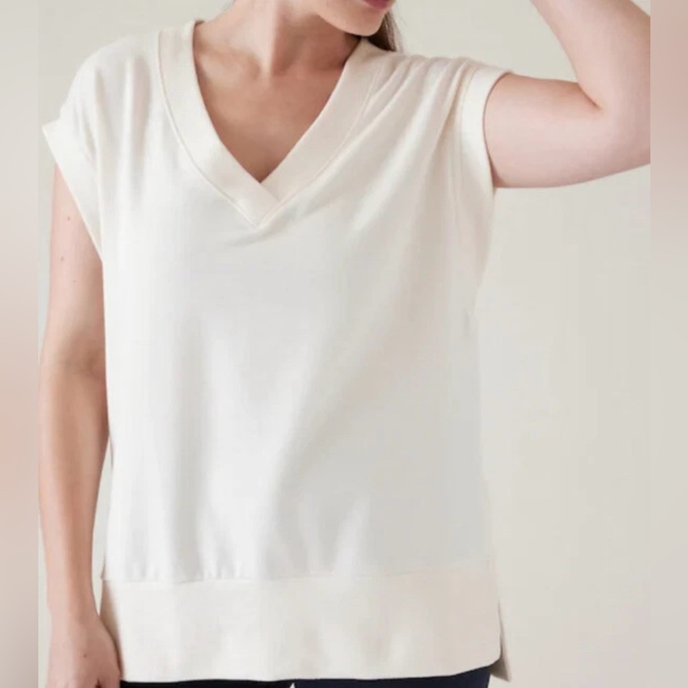 Athleta Cream RetroTerry V-Neck Sweatshirt Top